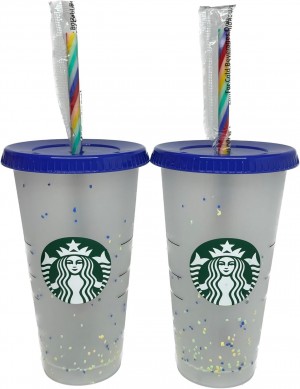 Starbucks Color Changing Confetti Reusable Cold Cup With Rainbow Striped Straw Multicolor | 451PXHECD