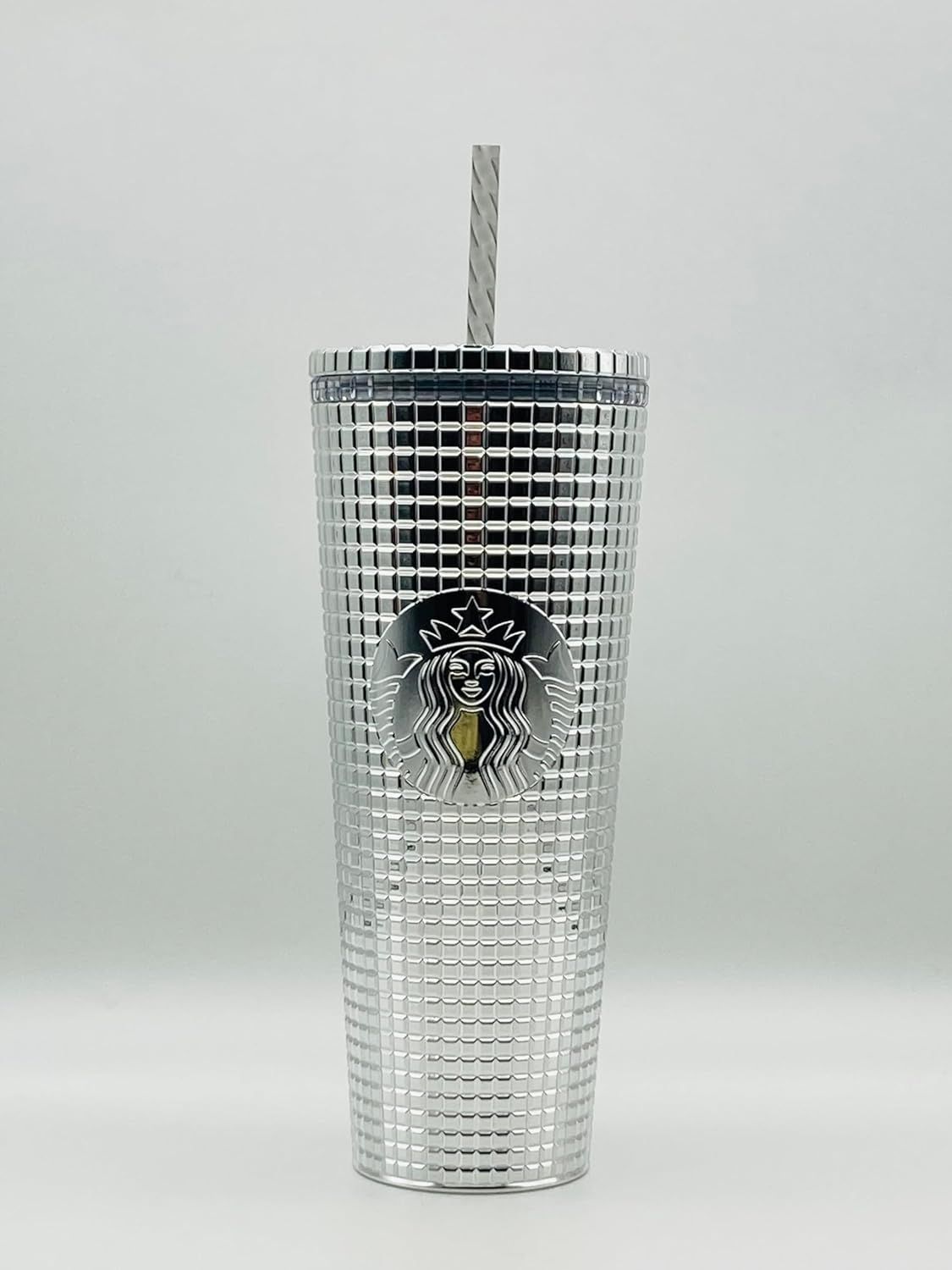 Starbucks 2023 Holiday Silver Chrome Grid Tumbler 24oz Venti Size Silver | 370LWFPJK