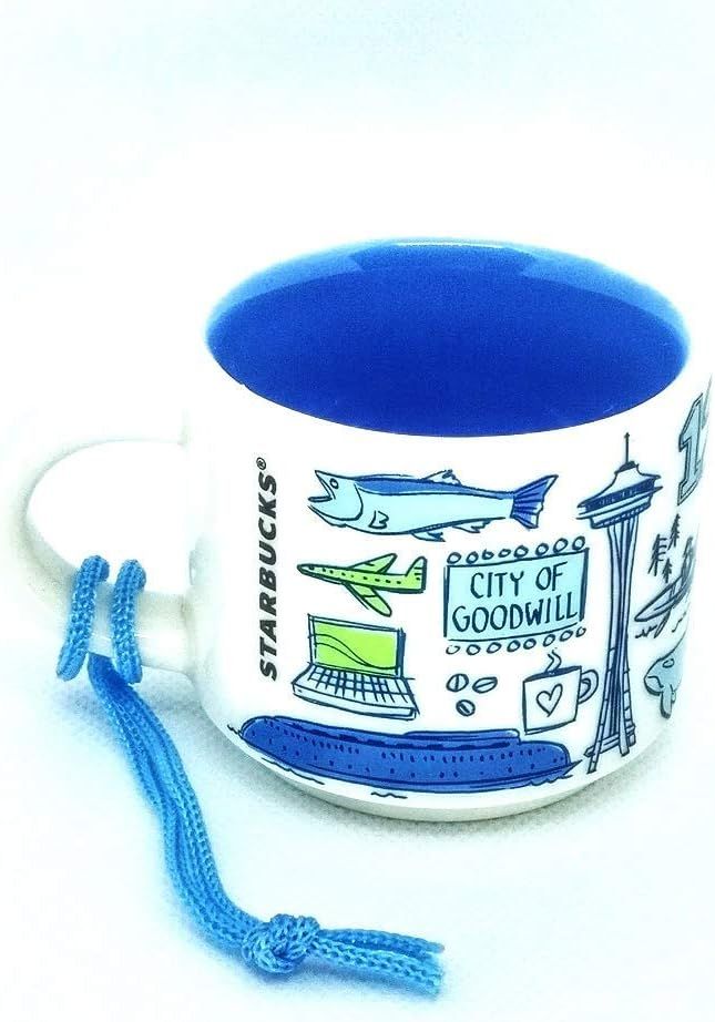 Starbucks Seattle Been There Collection Ceramic Coffee Demitasse Ornament 2 Oz Blue | 397ZSVMCH