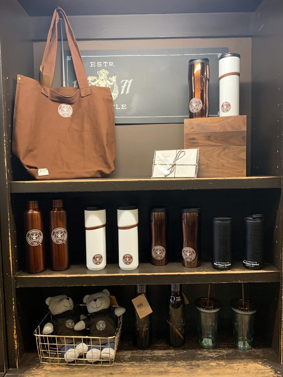 Starbucks The First Store Pike Place Stainless-steel Tumbler (16 Oz, Brown) Brown | 491KOVNZP